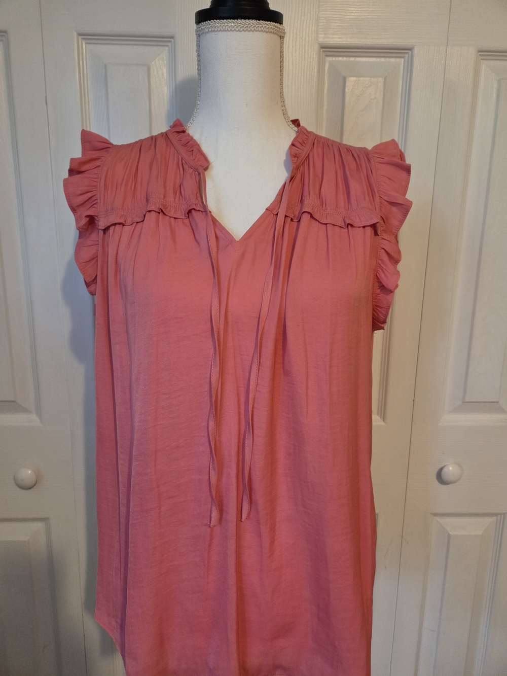 Ruffled Tie-Neck Pink Blouse for Women